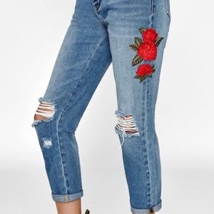 Pacsun Rose Embroidered Mom Jeans